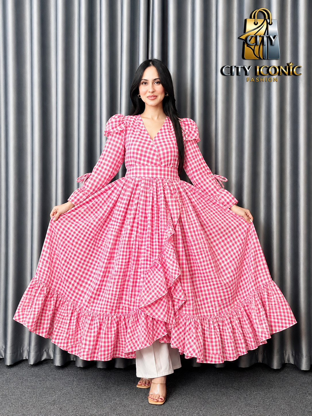 Full Sleeve Ruffle Dress (Pink)